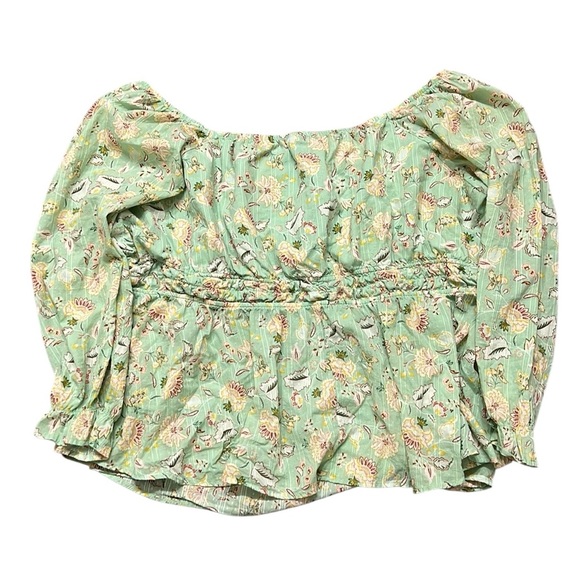 Torrid Top Woman’s Size 5X Smocked Cotton Clip Dot Blouson Sleeve Floral Green - Picture 7 of 9